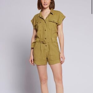 NEW Current Elliott The Lynwood Romper Shorts Belted Snap Front Khaki Size XL
